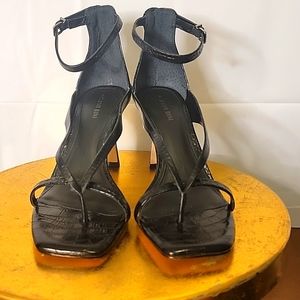 Gianni Bini Franiquie Croc Embossed Leather thing sandal